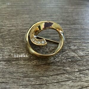 Vintage Gold and Crystal Swirl Brooch